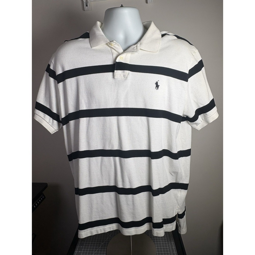 Polo Ralph Lauren Men's XL White Black Striped Polo Shirt Golf Preppy Casual